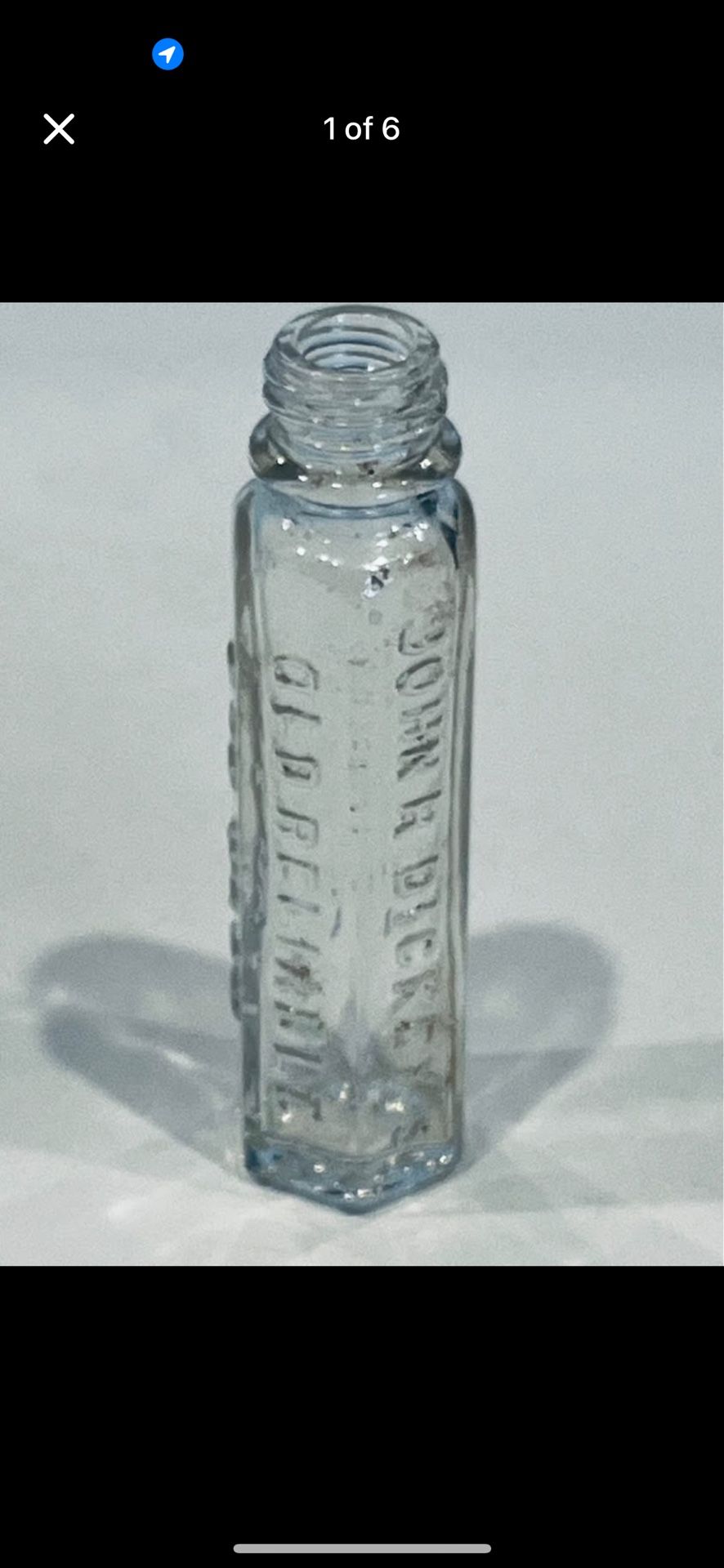 Antique “John R. Dickey’s Old Reliable Eye Wash” Clear Hexagon Bottle
