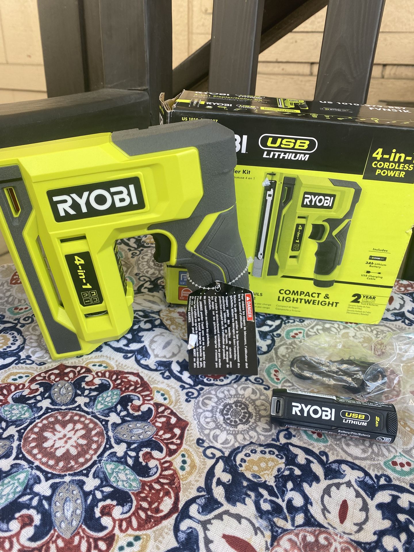 Ryobi USB Lithium Cordless Craft 4 in 1 Stapler/ Nailer Kit With 2.0 Ah Battery And Charging Cable