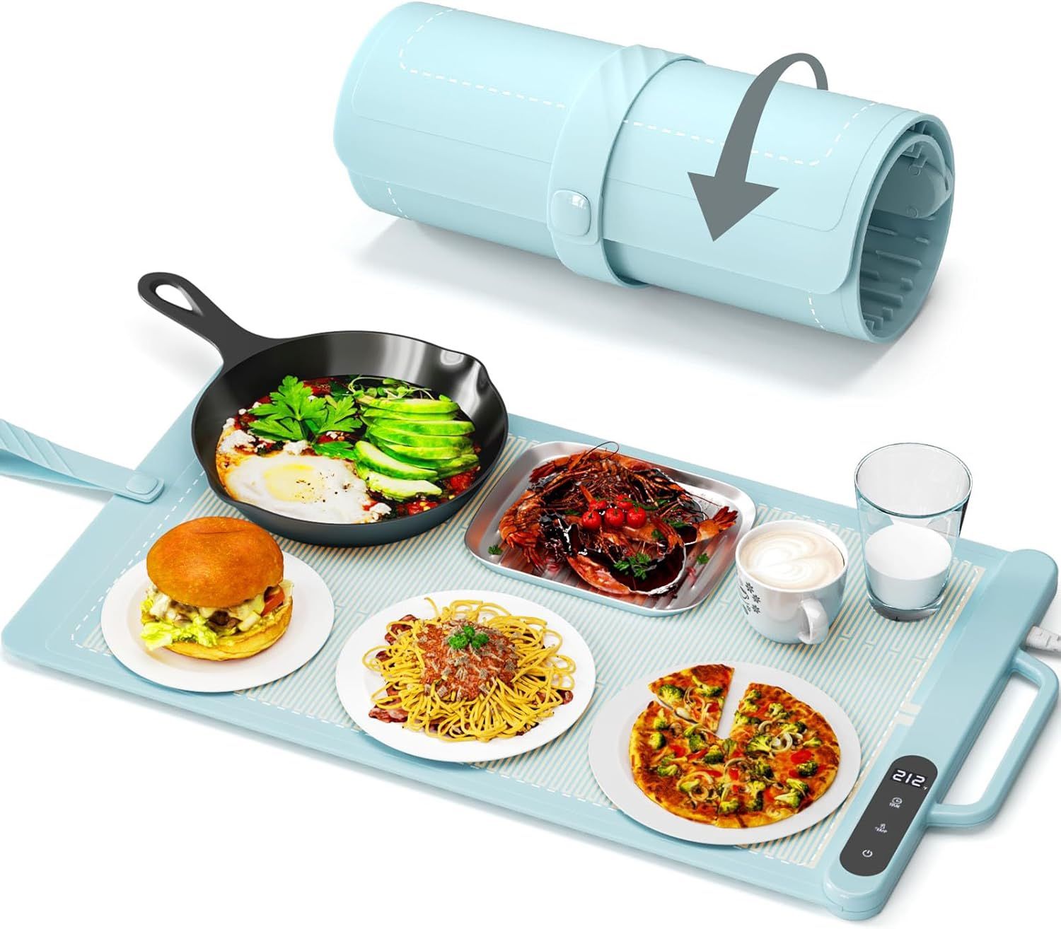Warming Mat for Food, Food Warmer Mat for Countertop, Electric Warming Tray with 6 Level Temperature and 6 Hours Timer, Roll Up Buffet Hot Plates Heat