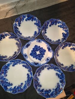 Antique W.H. Grindley "Dover" Flow Blue – 9pc Set