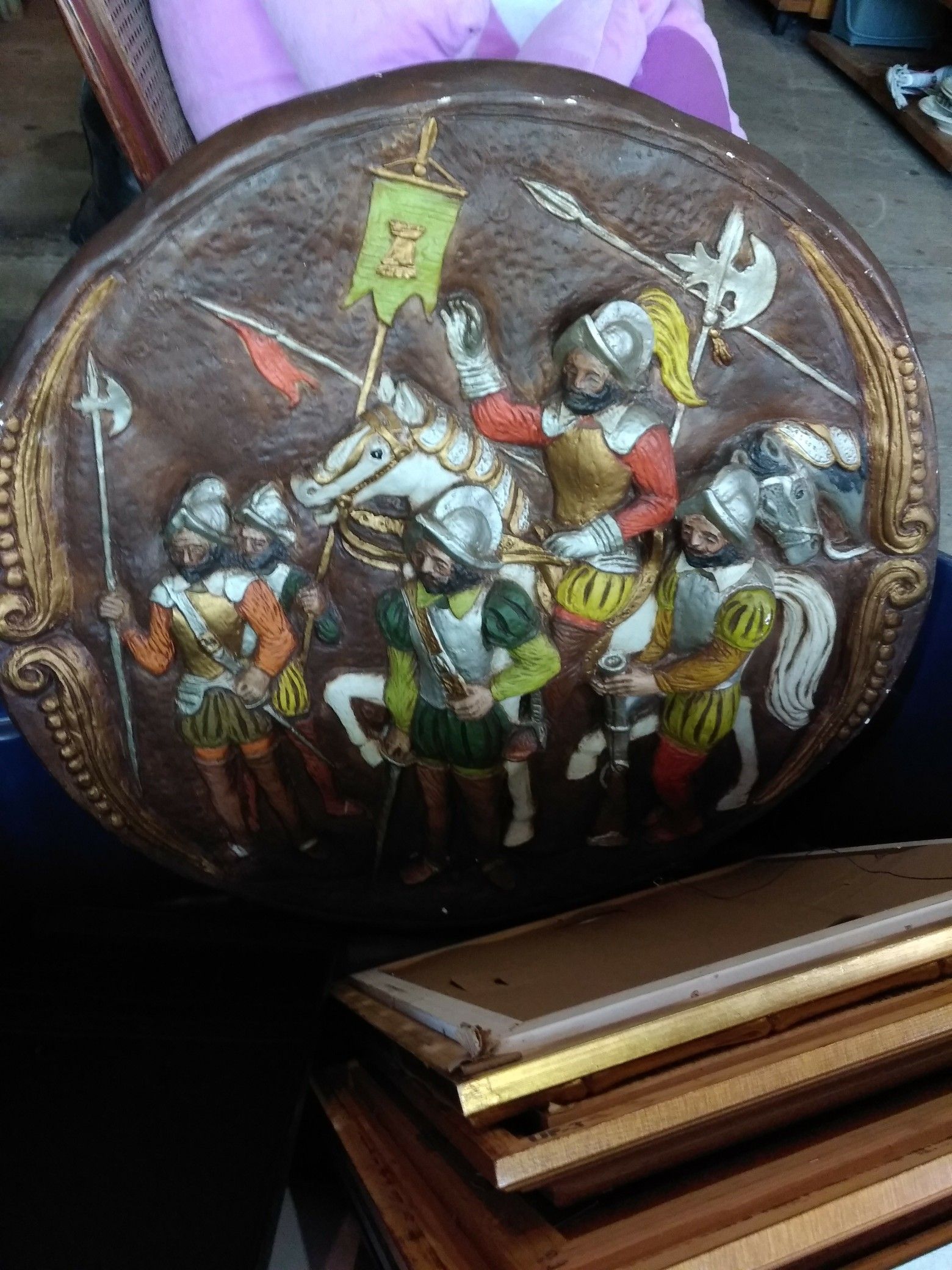 Huge Vintage Plaster Conquistador Spanish Army Wall Plaque
