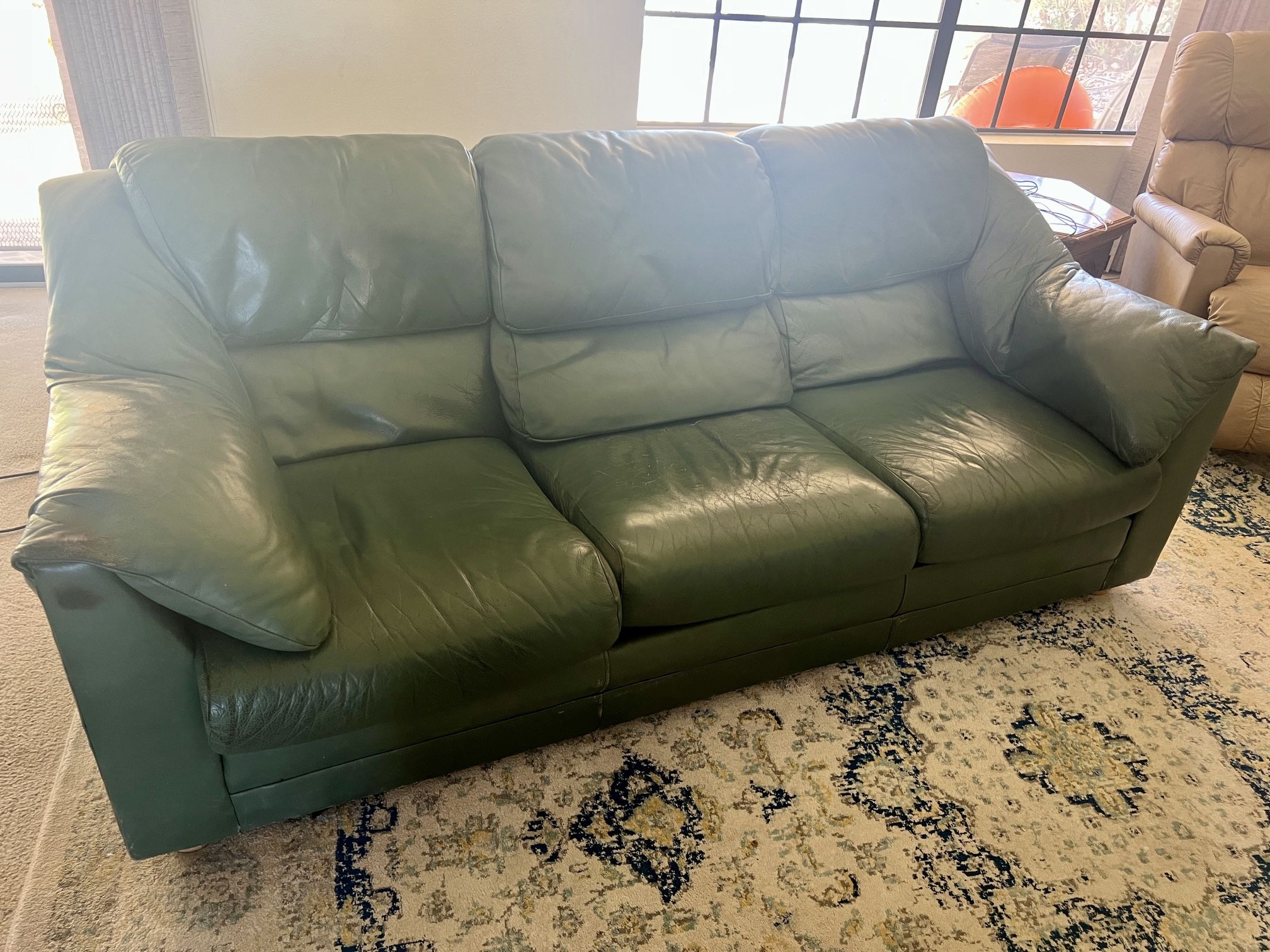 FREE Green Leather Couch & Loveseat