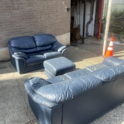Malibu Blue Leather Sofa Set