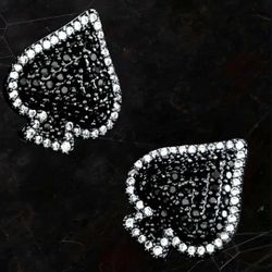 Exquisite Micro Pave 14K White Gold-Plated Black Cubic Zirconia Men Women Stud Earrings 