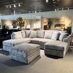 Light Grey 2pc Chaise Sectional Couch