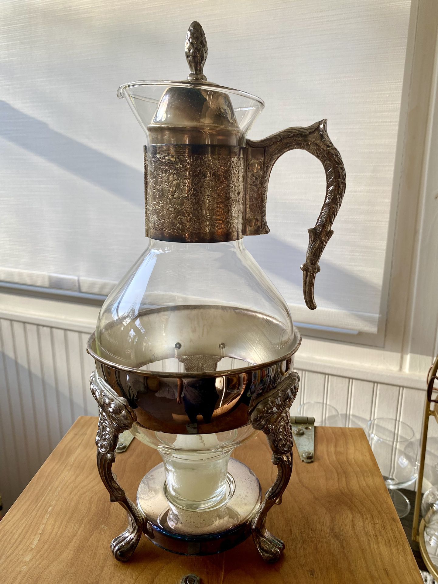 Antique Corning Glass and Silver Coffee Pot 