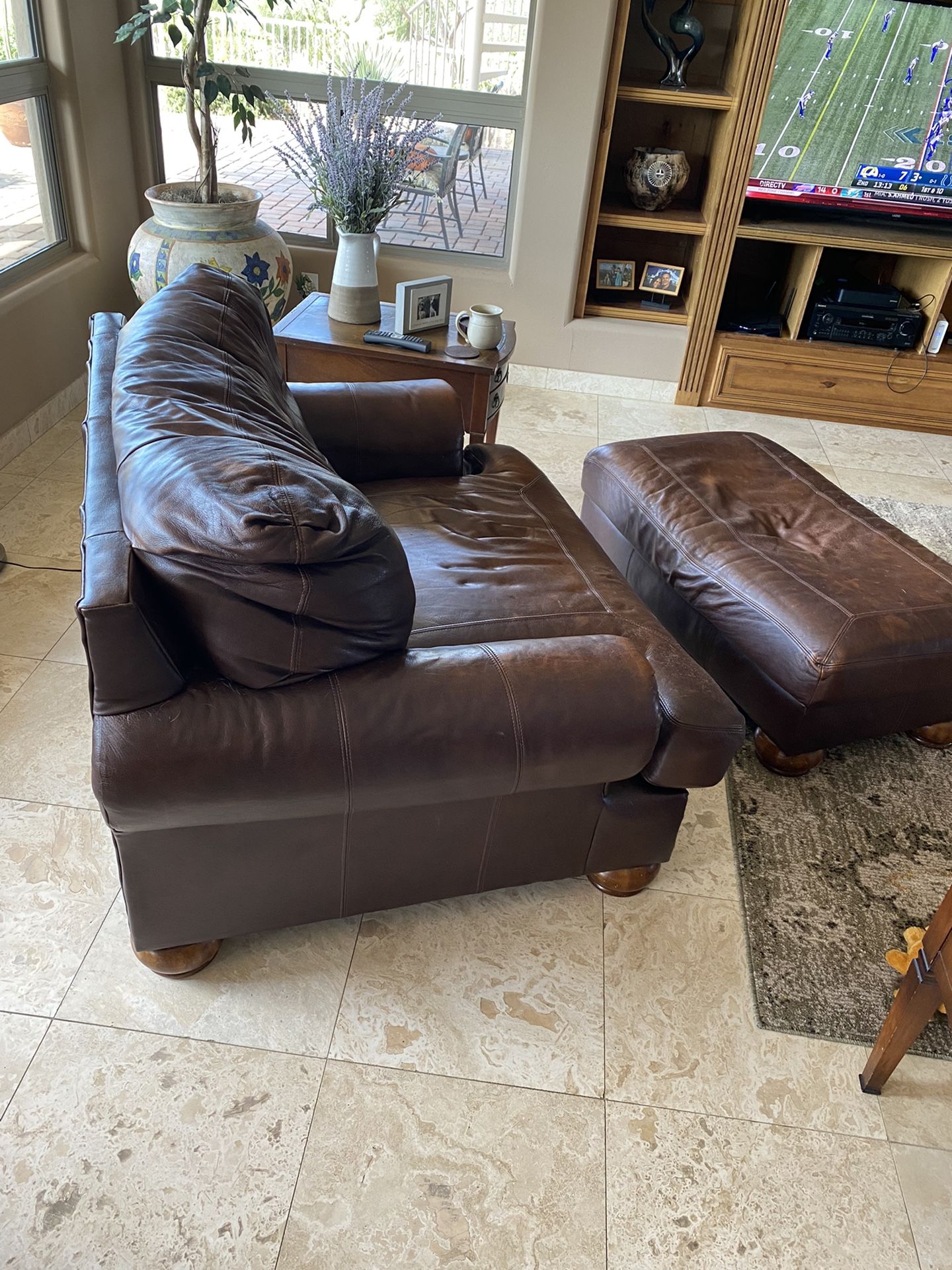 Large Leather Chair And Ottoman