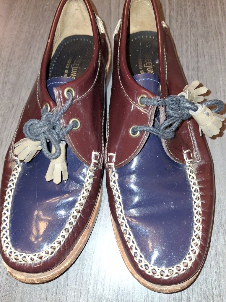 Women's Size 6 GH Bass Weejuns Winnie Lace-up Loafers in Blue Patent Leather