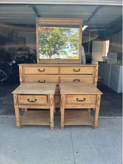 Dresser mirror and two end tables