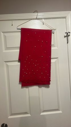 Woman’s Red Silk/cashmere Pearl/silver Studs Wrap 