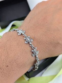 Tortoise Link 925 Sterling Silver Bracelet for Good Luck