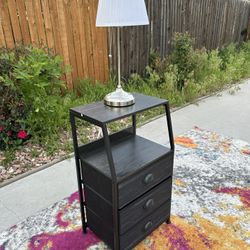 Black Bedside Nightstand Table w/ Lamp