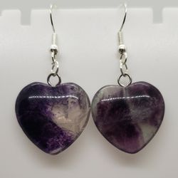 Natural Heart Fluorite Silver Earrings 