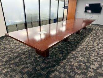 Cherry Wood Laminate Conference Table with Built-In Power Modules