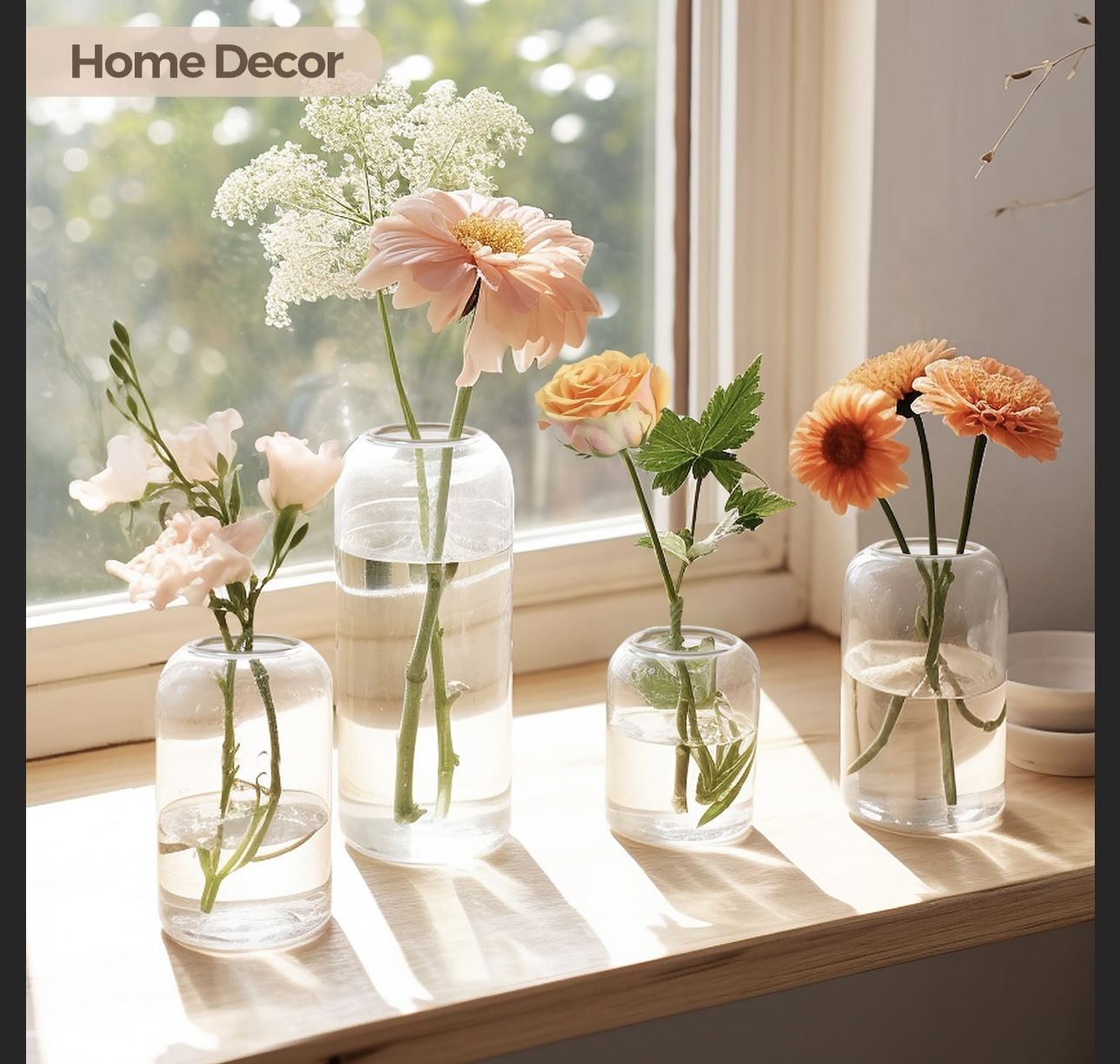 ComSaf Small Flower Vase Set of 6, Glass Bud Vases in Bulk, Clear Vases for Flower, Decor Centerpiece for Office, Decorative Vases 