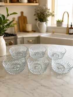 Arcoroc France Vintage Diamant Glass 6 Fruit Dessert Bowls Set