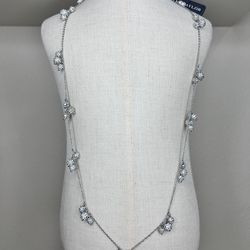 Ann Taylor Silver-tone necklace with rhinestone balls, new tags  Good condition, but I do notice some faint yellowing on a couple of the balls that I 