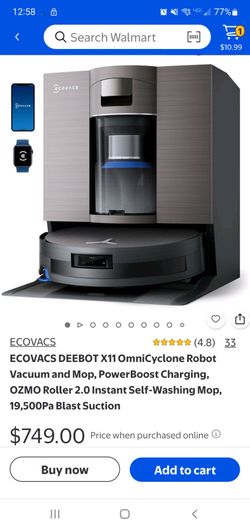 ECOVACS DEEBOT X11 OmniCyclone Robot Vacuum and Mop, PowerBoost Charging, OZMO Roller 2.0 Instant Self-Washing Mop, 19,500Pa Blast Suction