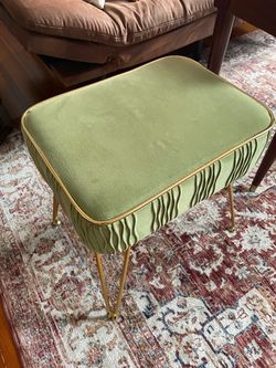 Green Velvet Ottoman Bench with Gold Legs