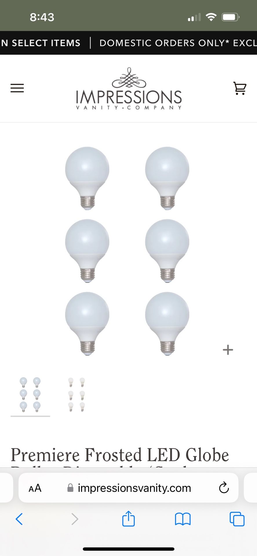 Premiere Frosted LED Globe Bulbs, Dimmable (Cool White, 24v) × 6