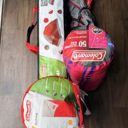 Colman 4person Tent With 1adult And 1kid Sleeping Bag