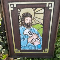 Hand-carved Art Of JESUS holding Lamb!   Only$35/firm