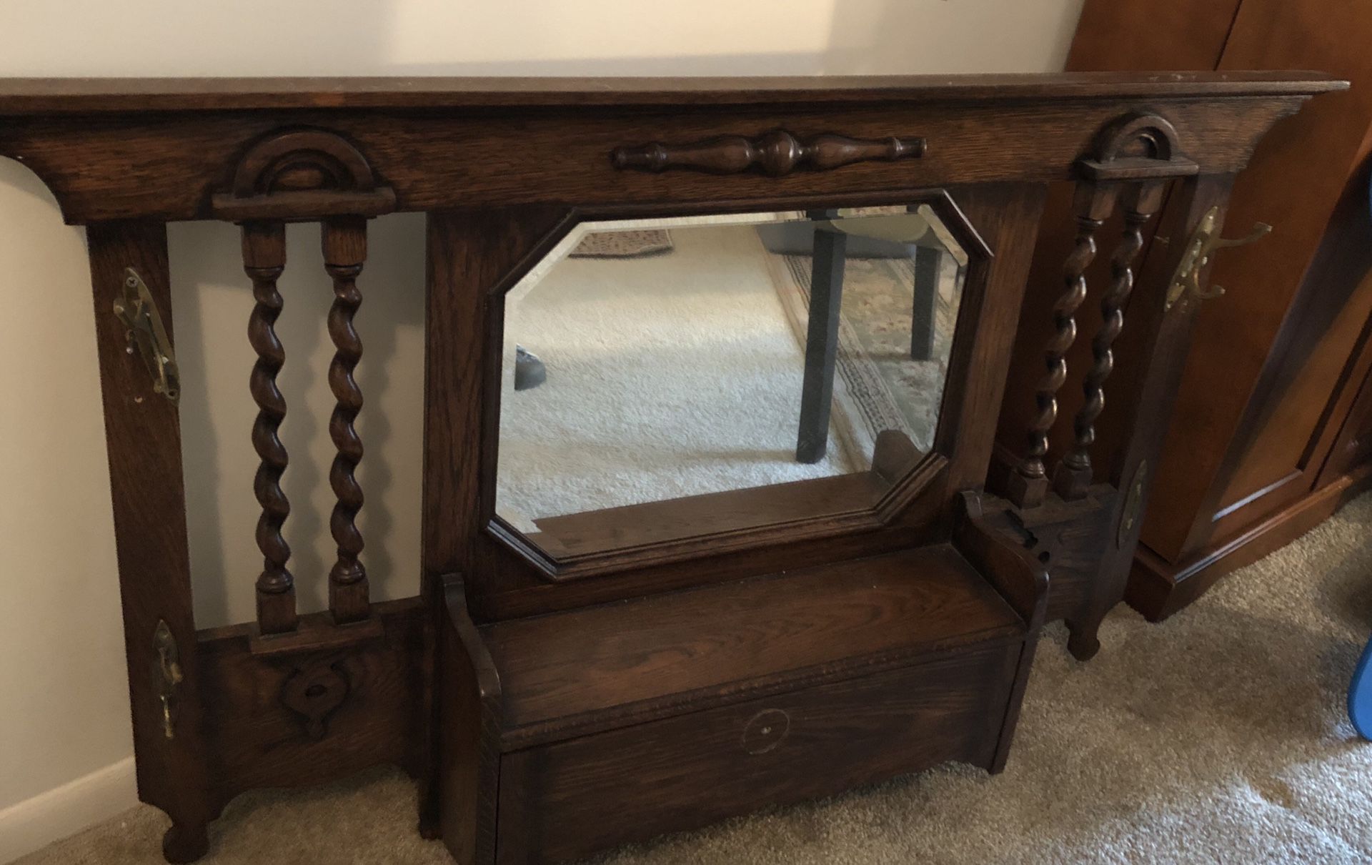 Antique Hat Rack with Beveled Mirror