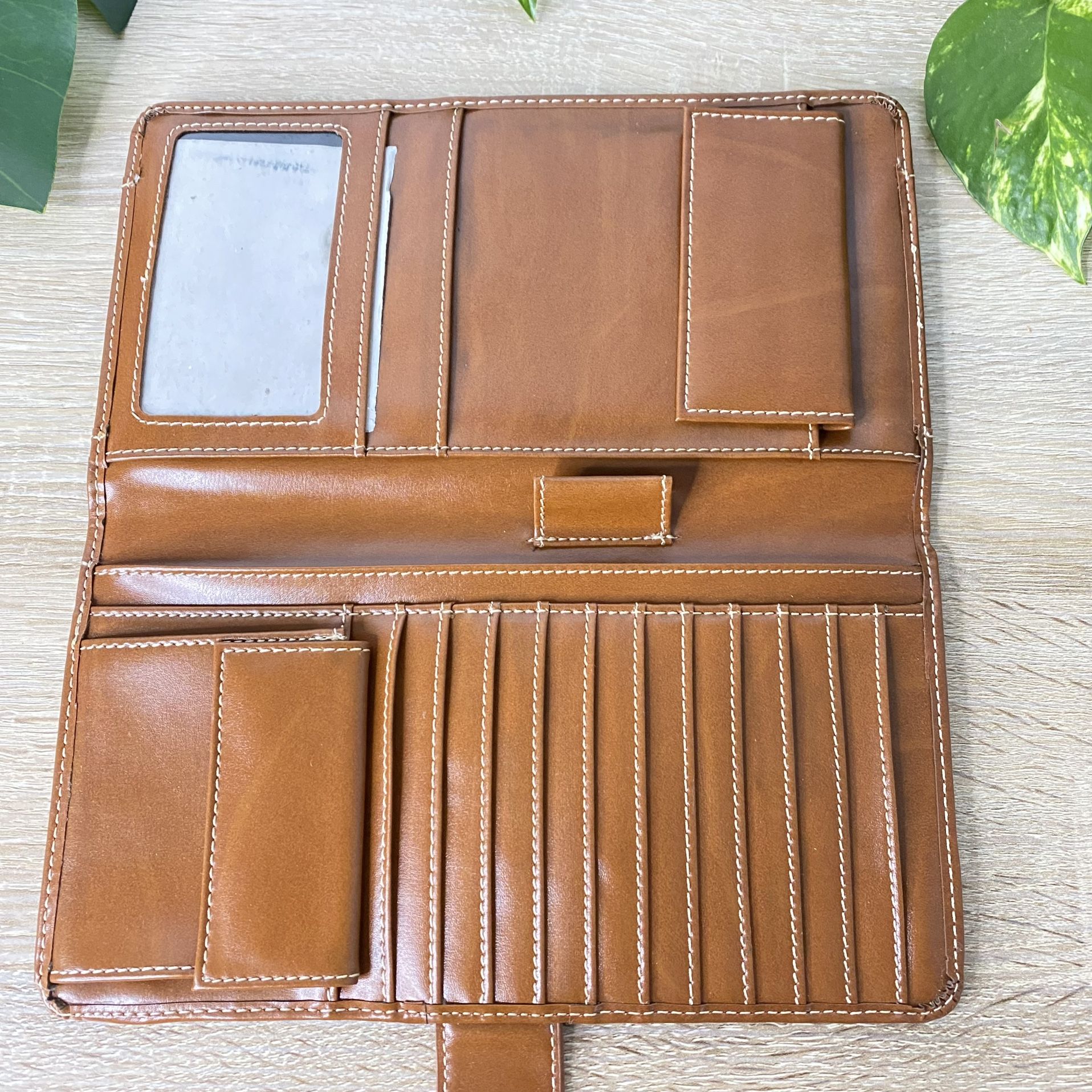 New Womens Brown Large Wallet Clutch
