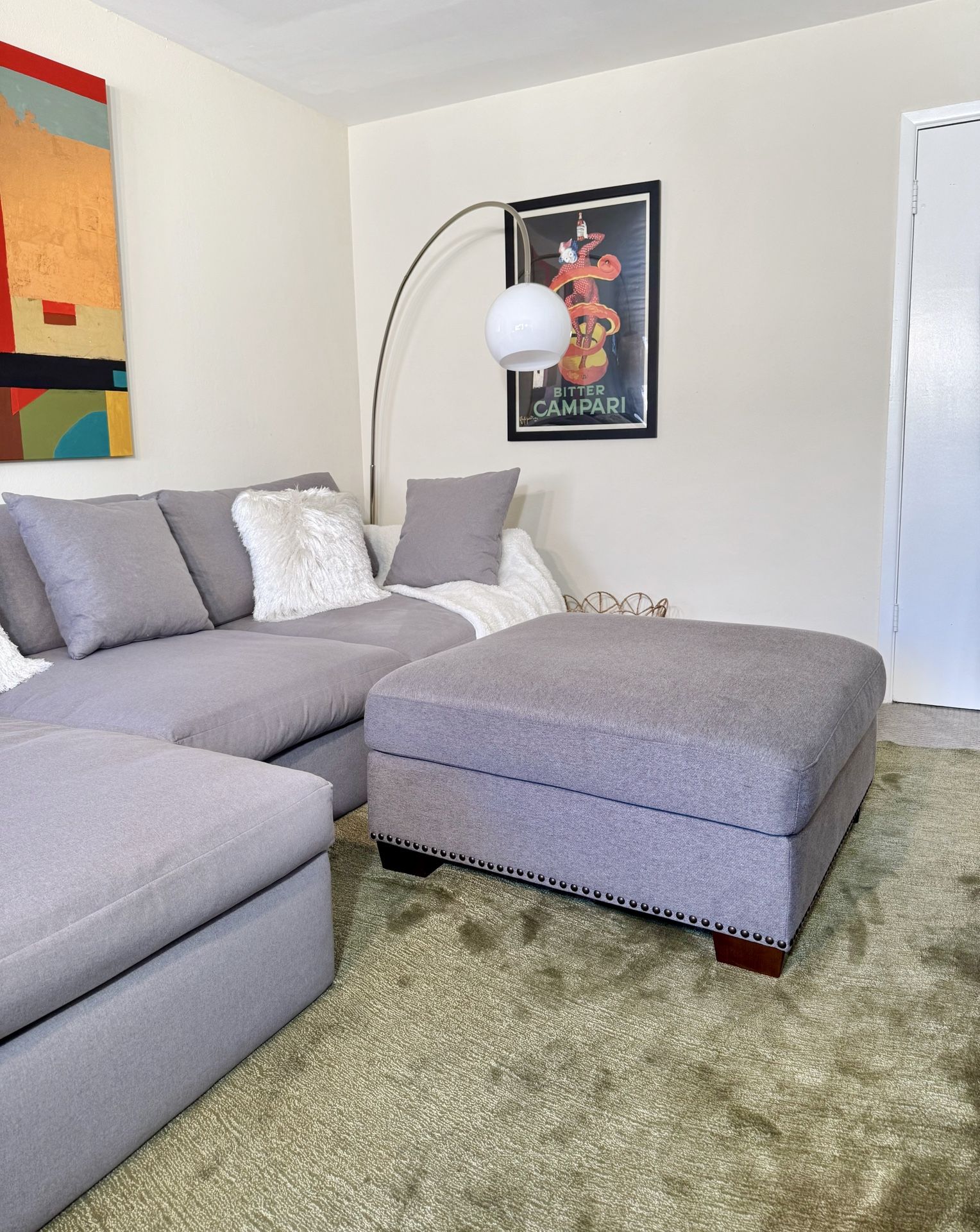 Thomasville Artesia Gray Fabric Ottoman