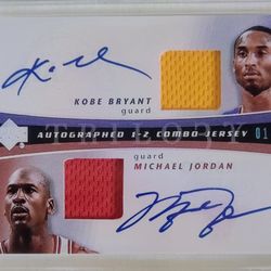 💥MICHAEL JORDAN/KOBE BRYANT UPPER DECK *CUSTOM MADE* AUTOGRAPHED JERSEY PATCH CARD (1/10)💥