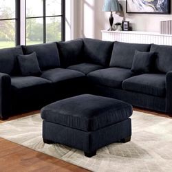 4-Pc Corduroy Sectional Sofa With Ottoman 