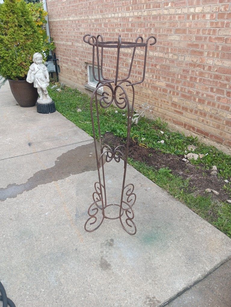 50" H Vintage Heavy Duty Wrought Iron Outdoor Planter Pot Holder Stand Yard Decor 