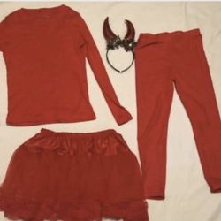 Girl’s Devil 4 Piece Costume Shirt,  Leggings,  Tutu And Horns Size M