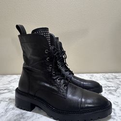 ZARA Leather Combat Boots 37/6.5 Black Studded Granolagirl Cottagecore Grunge