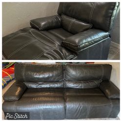 Dark Gray Leather Reclining Sofa and Recliner Set