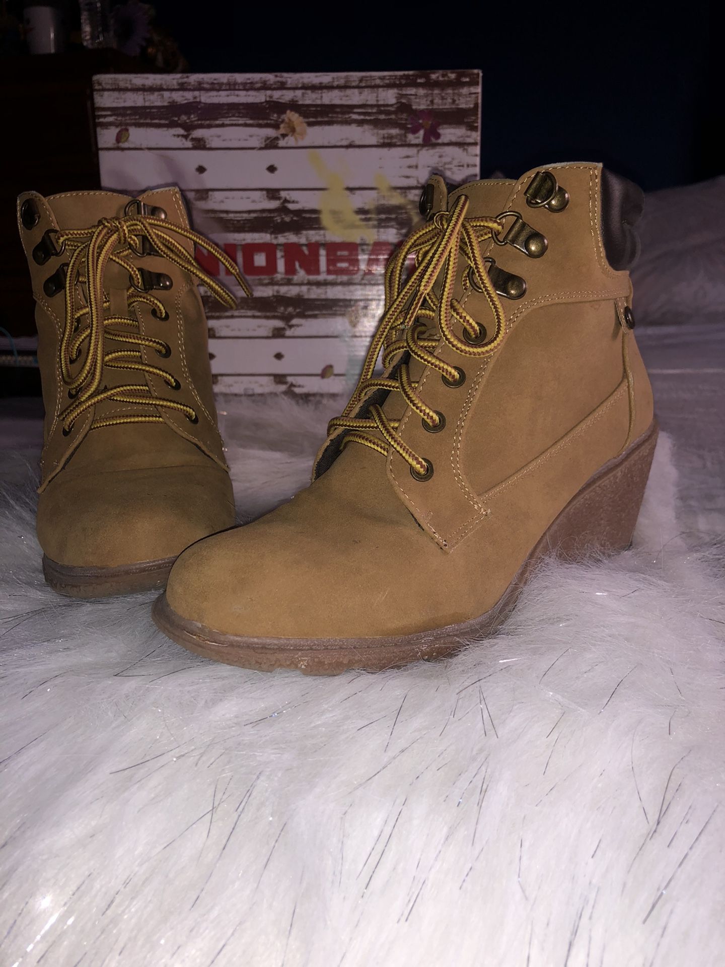 UNIONBAY wedge booties (size 7.5 women’s) wheat color