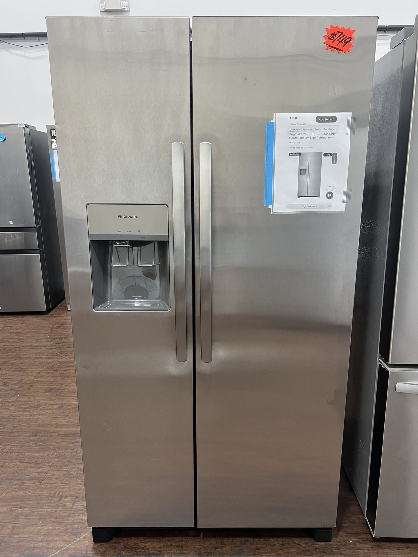 New Frigidaire Side-by-Side Refrigerator 26 cu ft - Excellent!