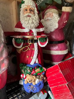 Heavy resin type 37” Santa statue with plate ex cond