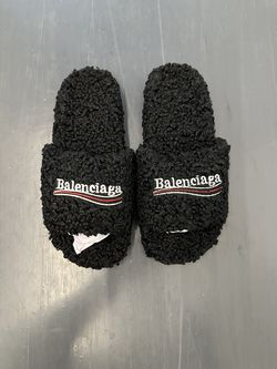 black fuzzy slides