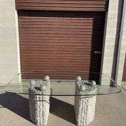 Vintage MCM Postmodern Tessellated stone & Glass dining table 