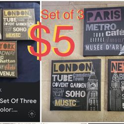 $5 Set of 3 Canvas Ikea London/New York /Paris in grear condition wall decor