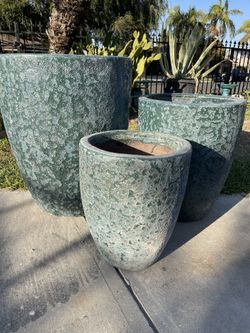 Jade Green Lava Pots-Ceramic Planters($455 set )