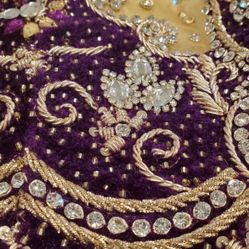 Gorgeous Lehenga With Choli & Dupatta Gold Diamond Crystals Plum Stunning Indian Pakistani Dress 42-46