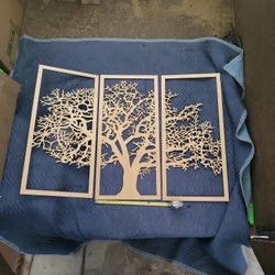 3 Panel Carved Wood Wall Art