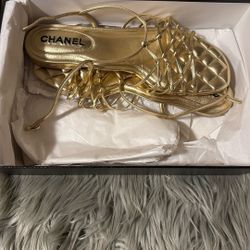 Chanel Matelasse Leather strap sandals 37.5c Gold