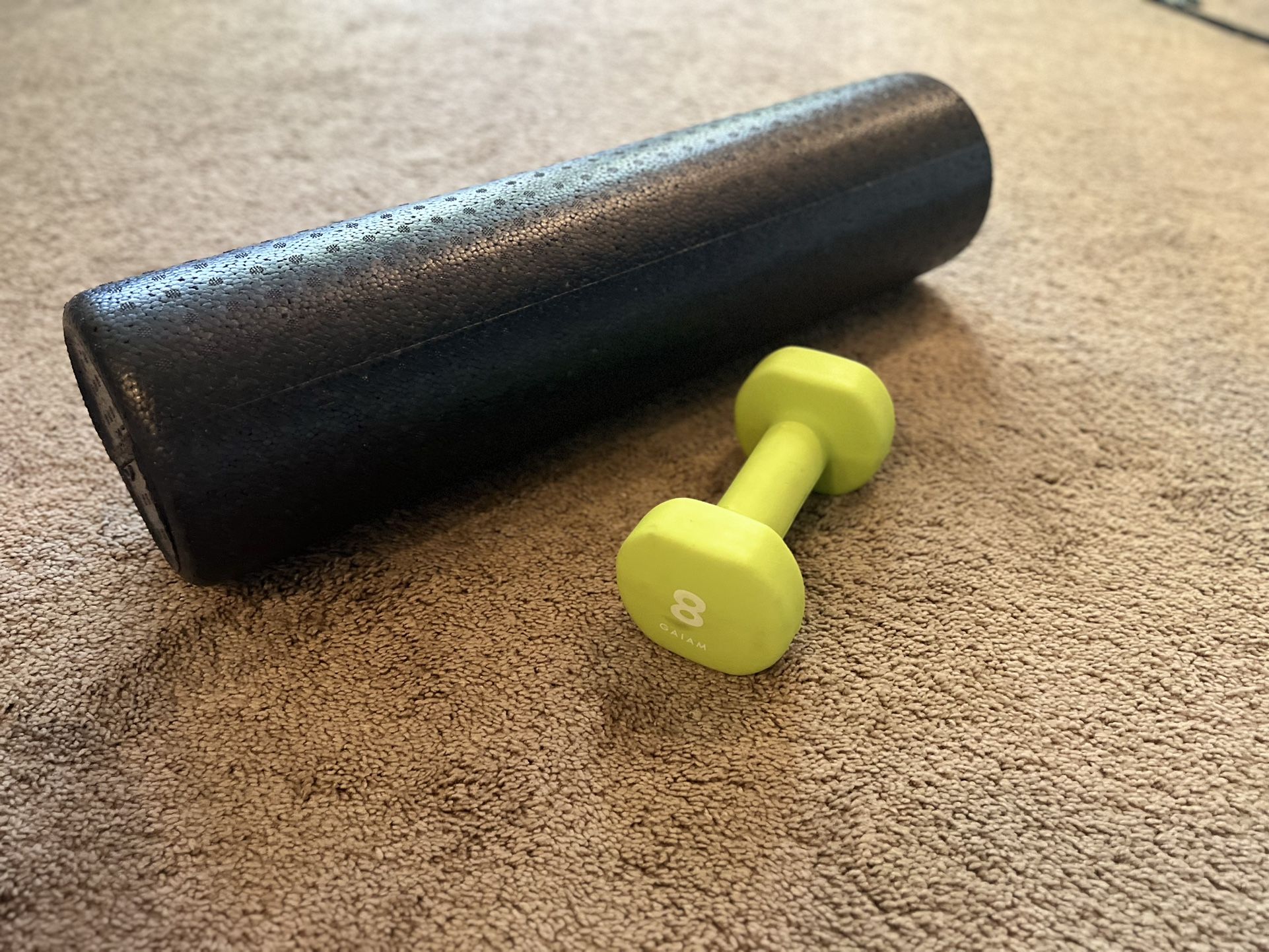 Amazon Basics 6x24-Inch High-Density Foam Roller with 8 lb Gaiam Dumbbell - Fitness Bundle  