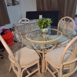 Vintage Bamboo Rattan 5 Piece Dining Room Set