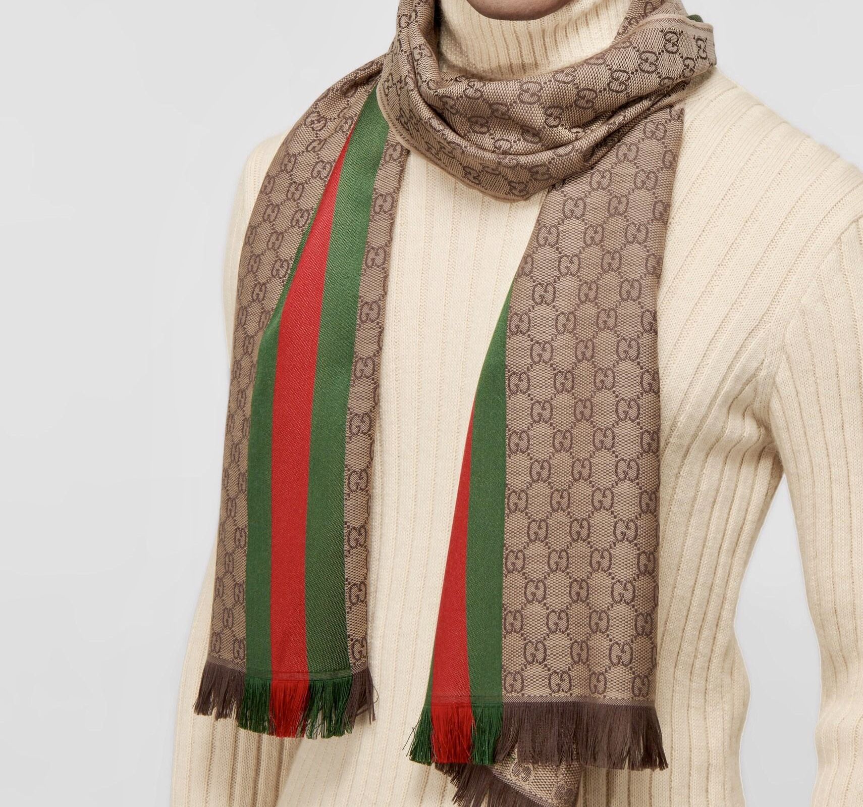 Used! Large Men’s / Woman’s Gucci Wool/ Silk GG Jacquard Scarf! 100% Authentic! Regular Price 500$ Made In Italy! Shipping Available!