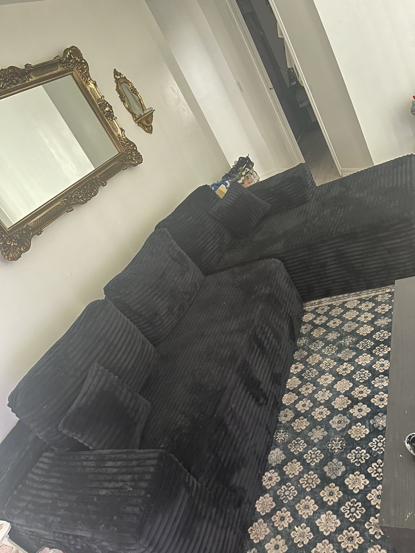 Black Plush Sectional Sofa