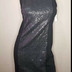 Old Navy Black Sequin Sleeveless Midi Crew Neck Cocktail Dress NEW Size m 